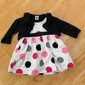 Adorable Carter's Pink/Black Polka Dot Dress with cardigan